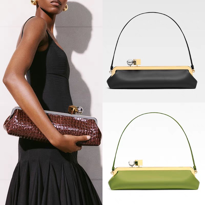 Women Bags Trend 2025 - Modische lange Clutch-Tasche für Damen, Luxus-Designer-Kussverschluss-Schultertasche,
