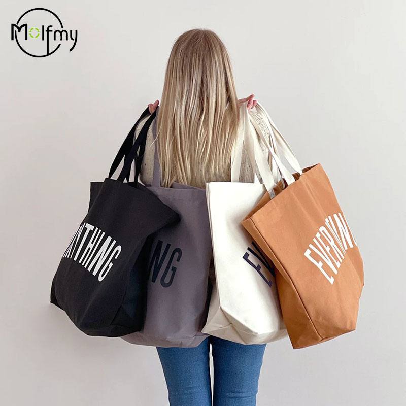 Women Bags Low Price - Große Kapazität Leinwand Einkaufstasche Extra Buchstaben