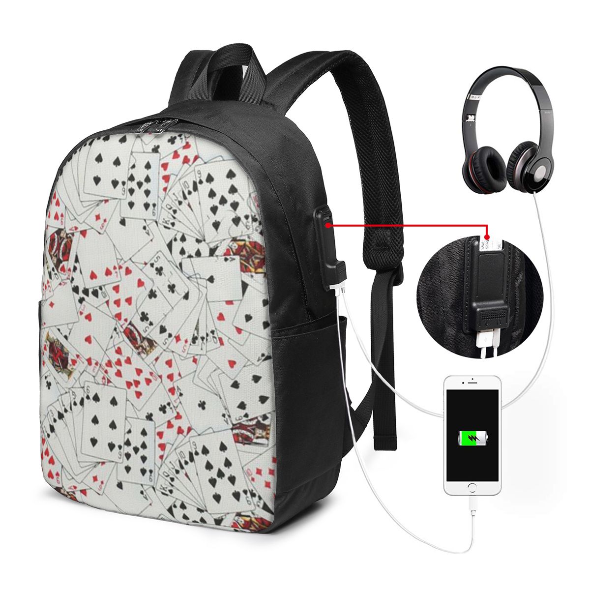 Women'S Bags Travel - Rucksack mit Spielkarten-Poker-Print, Reisetasche für Notebooks,